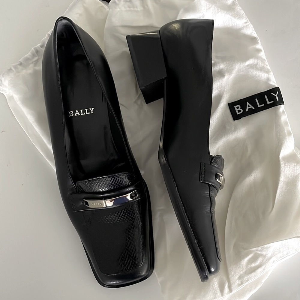 🇨🇭Bally 2000/2001 Y2K Vintage Black Block Heel Shoes - 38 EU - 7 1/2 US🇨🇭